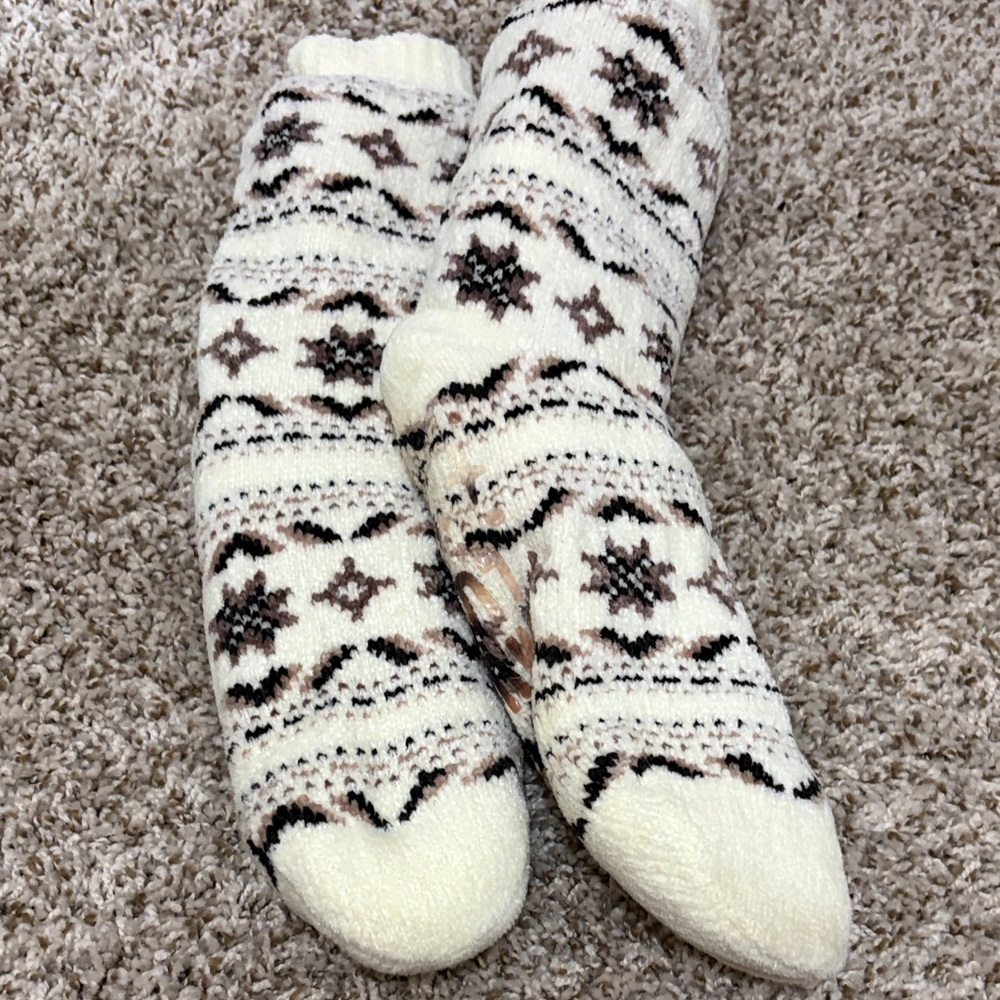 Cozy White and Brown Patterned Socks
